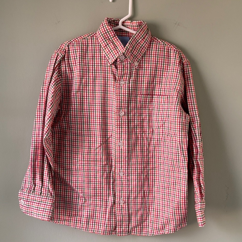 bella bliss Kids Red, White, Orange, Green Checkered Button Down Shirt